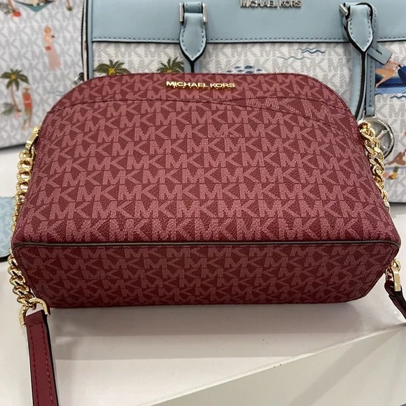 MICHAEL KORS Jet Set Medium Logo Dome Satchel Mulberry Multi - Picture 4 of 16